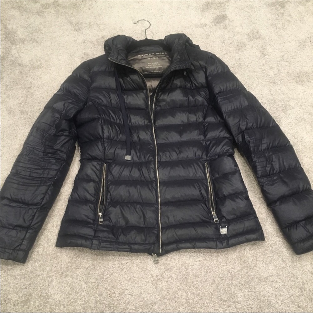 Navy Blue Puffer Jacket with hood - Size Small